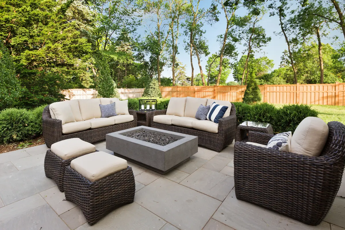 Stamped concrete patio with fire feature in Hickory NC — The Foothills Concrete Company